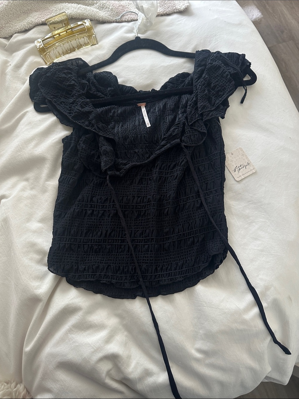 Free people black ruffle top